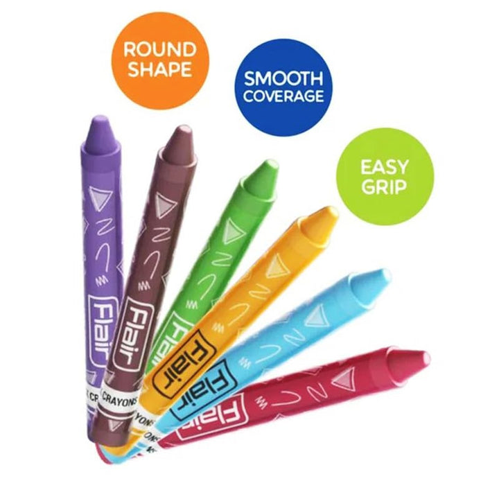 Flair Creative Wax Crayons With Round Shape, Smooth Coverage and Easy Grip