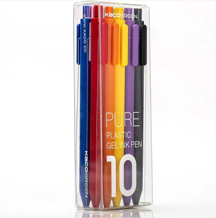 A Pack of 10 Multi Colour Kacogreen Pure Gel Ink Pens