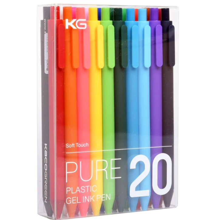 A Pack of 20 Multi Colour Kacogreen Pure Gel Ink Pens 0.5mm Fine Tip 