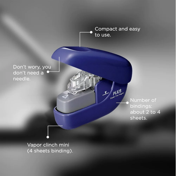 Dark Blue Plus Japan Staple Free Stapler Compact And Easy to use and Can bind About 2 to 4 sheets 