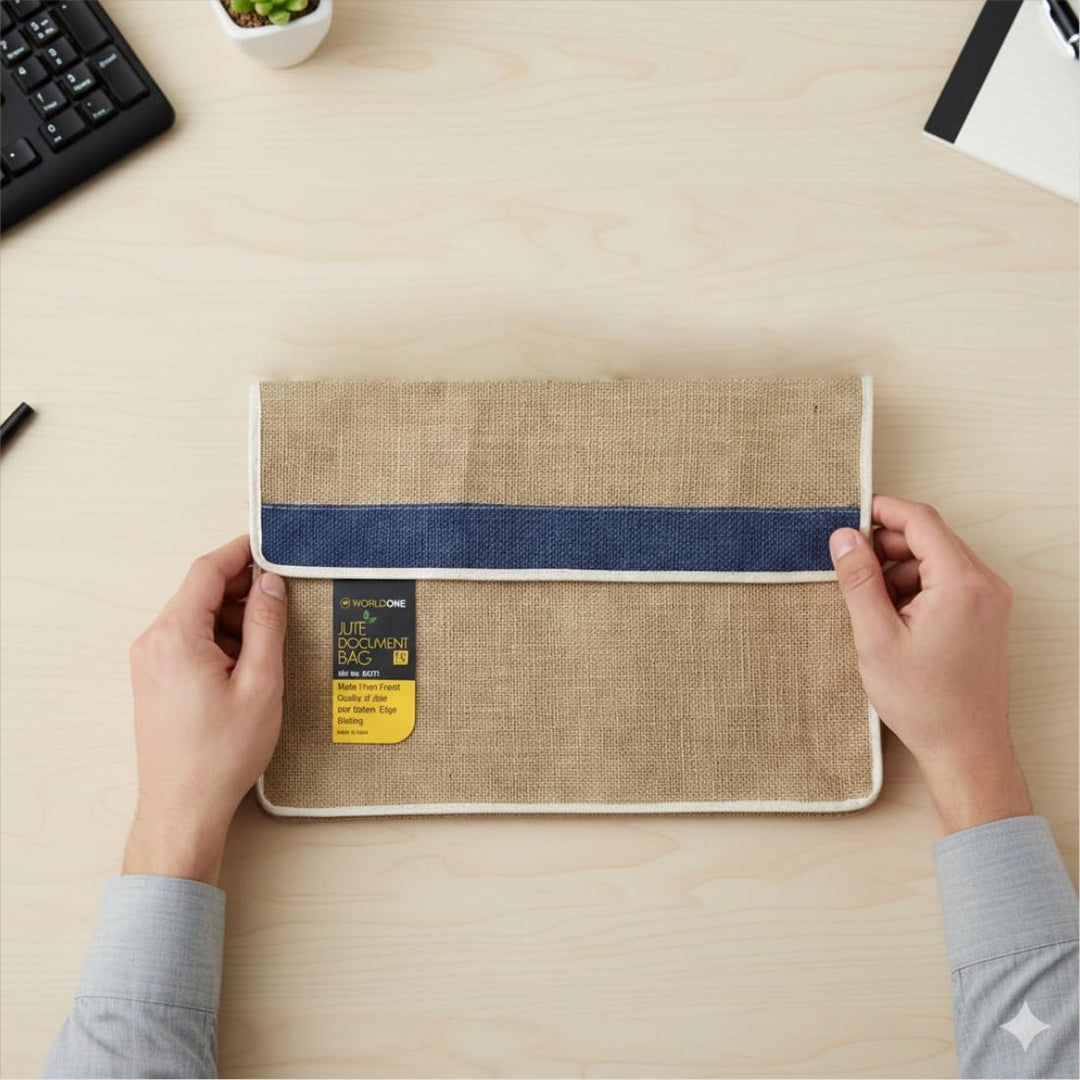 Worldone Jute Document Bag with Velcro Closure Bbag | India’s Best Online Stationery Store