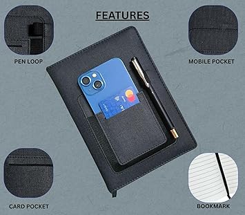 A5 Diary with Mobile Pocket & Card Holder Hardcover Organizer Notebook Bbag | India’s Best Online Stationery Store