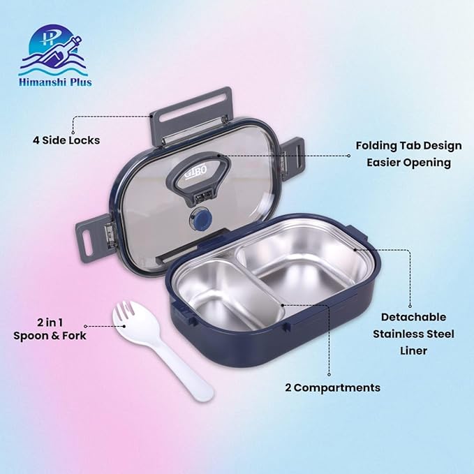 GIBO  Stainless Steel Lunch Box – 2 Compartment Leakproof Tiffin Bbag | India’s Best Online Stationery Store