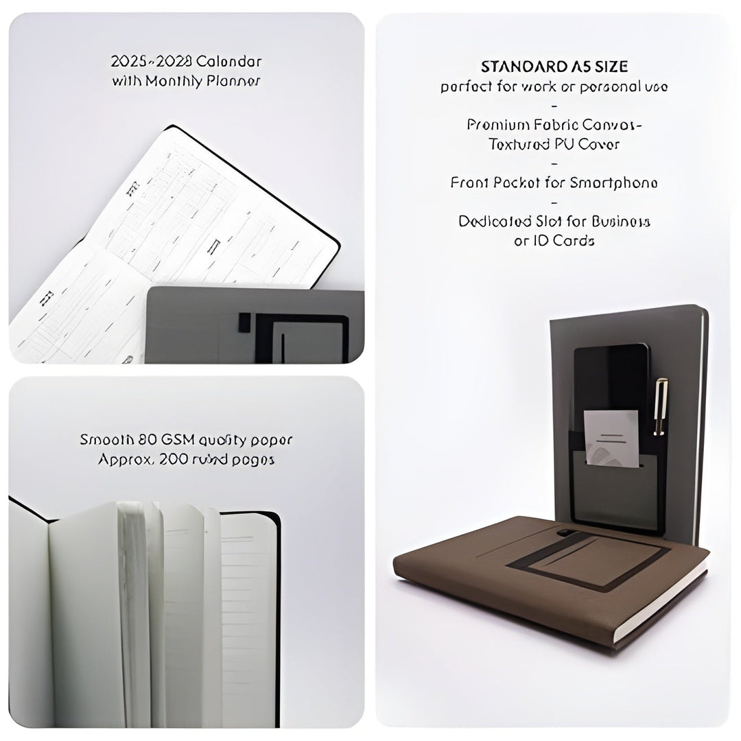 A5 Diary with Mobile Pocket & Card Holder Hardcover Organizer Notebook Bbag | India’s Best Online Stationery Store