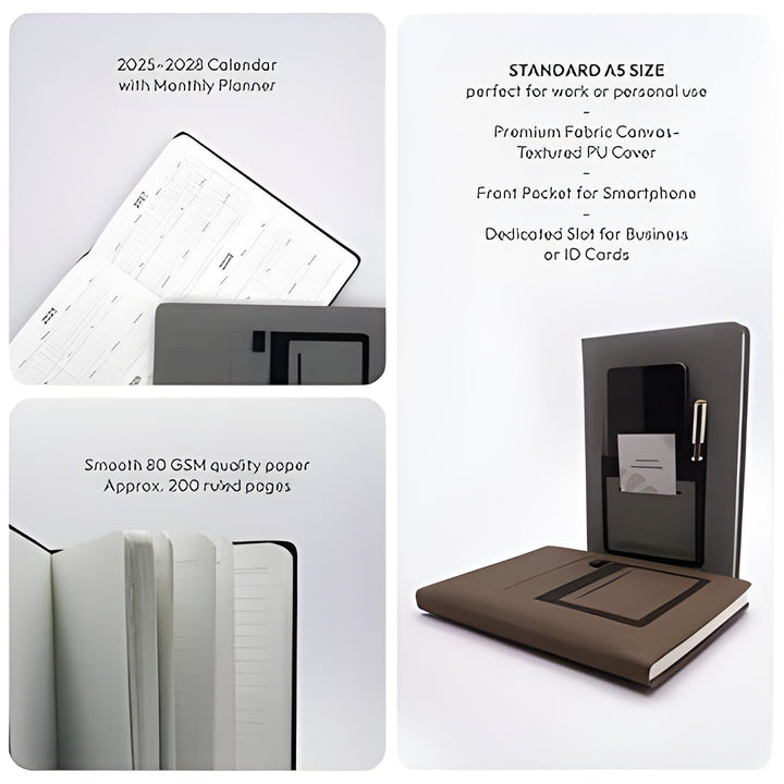 A5 Diary with Mobile Pocket & Card Holder Hardcover Organizer Notebook Bbag | India’s Best Online Stationery Store
