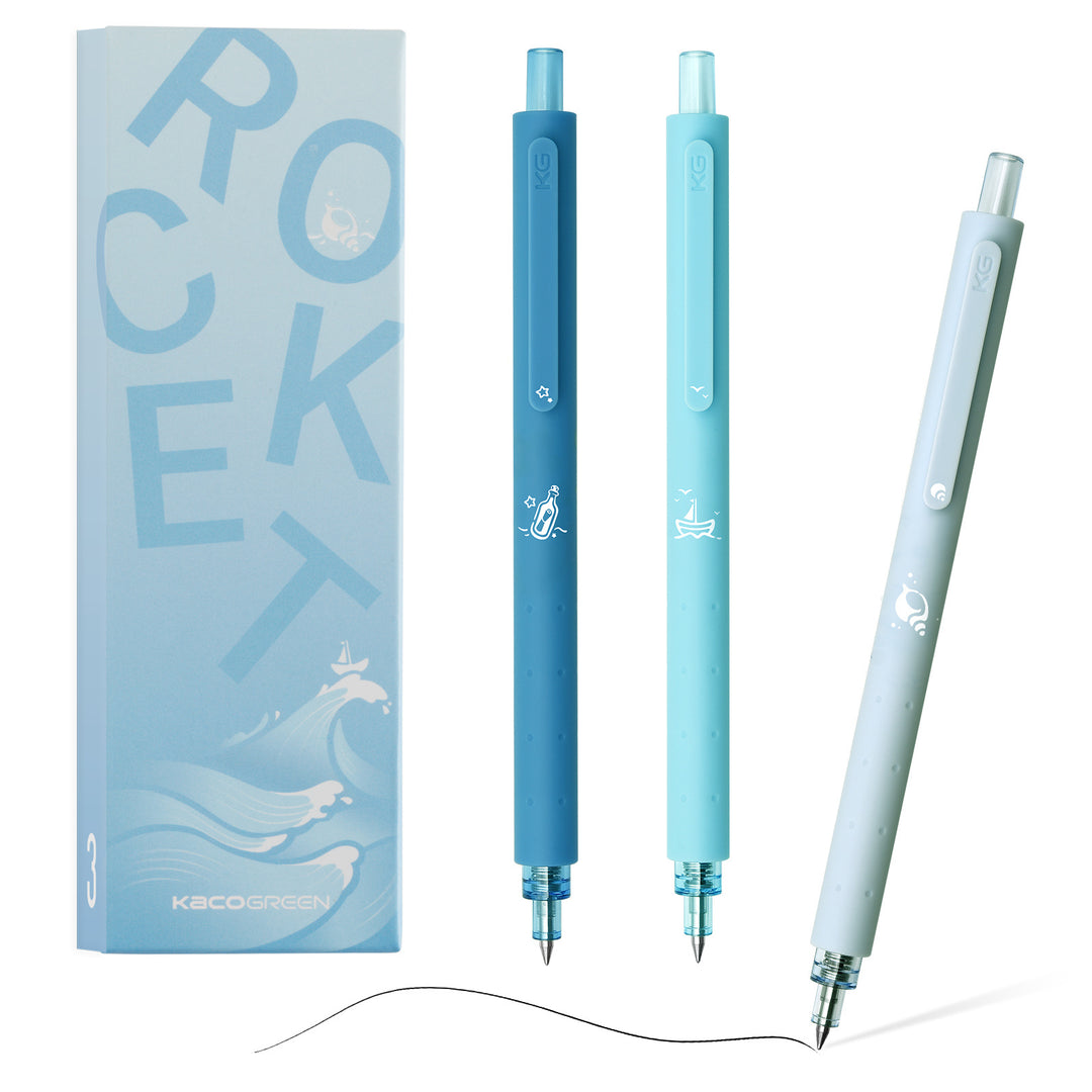 Marine Blue Colour set of 3 Kacogreen Rocket Gel Pen