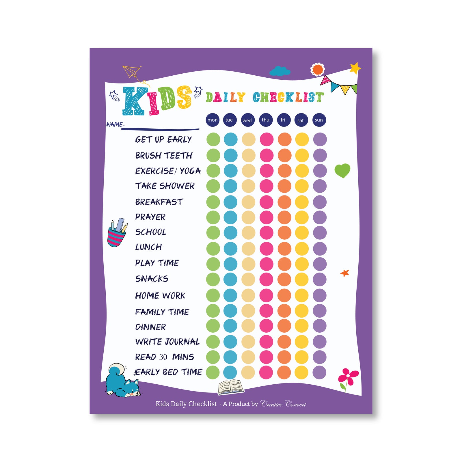 Creative Convert Kids Daily Check List in which great to maintain daily routine of kids and make plans for them 