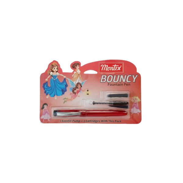 Red Montex Bouncy Fountain Pen with  Ezeefill pump + 2 cartridges 