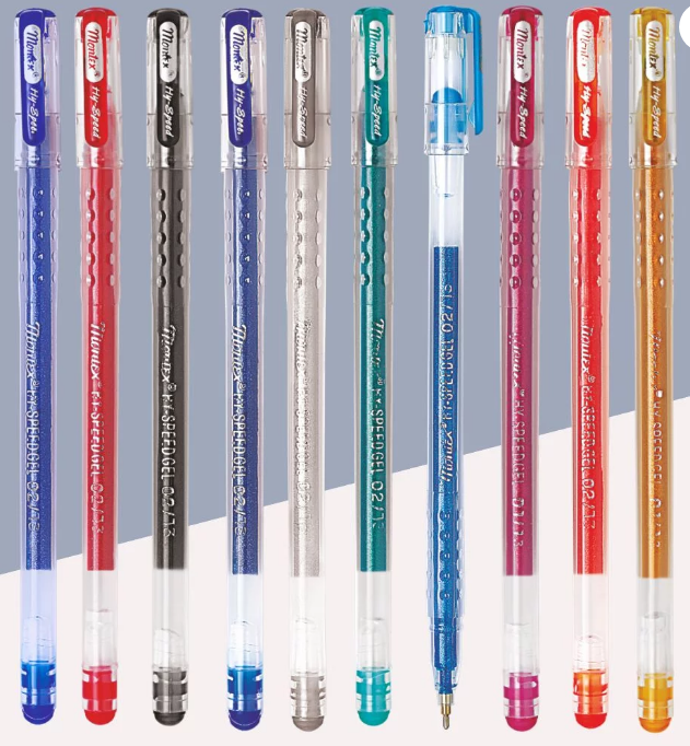 10 shades of Montex Hy Speed Sparkle Gel Pen Multicolor
