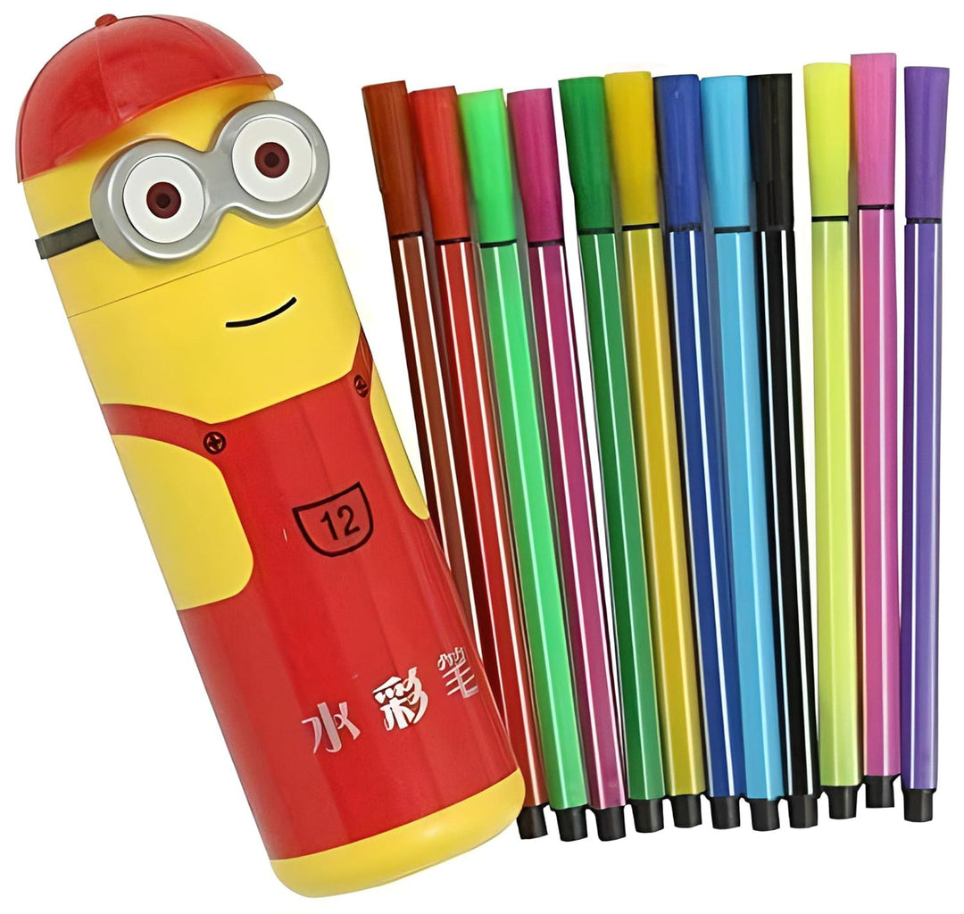 red Minions Character Sketch Pen Box with 12 shades of pen
