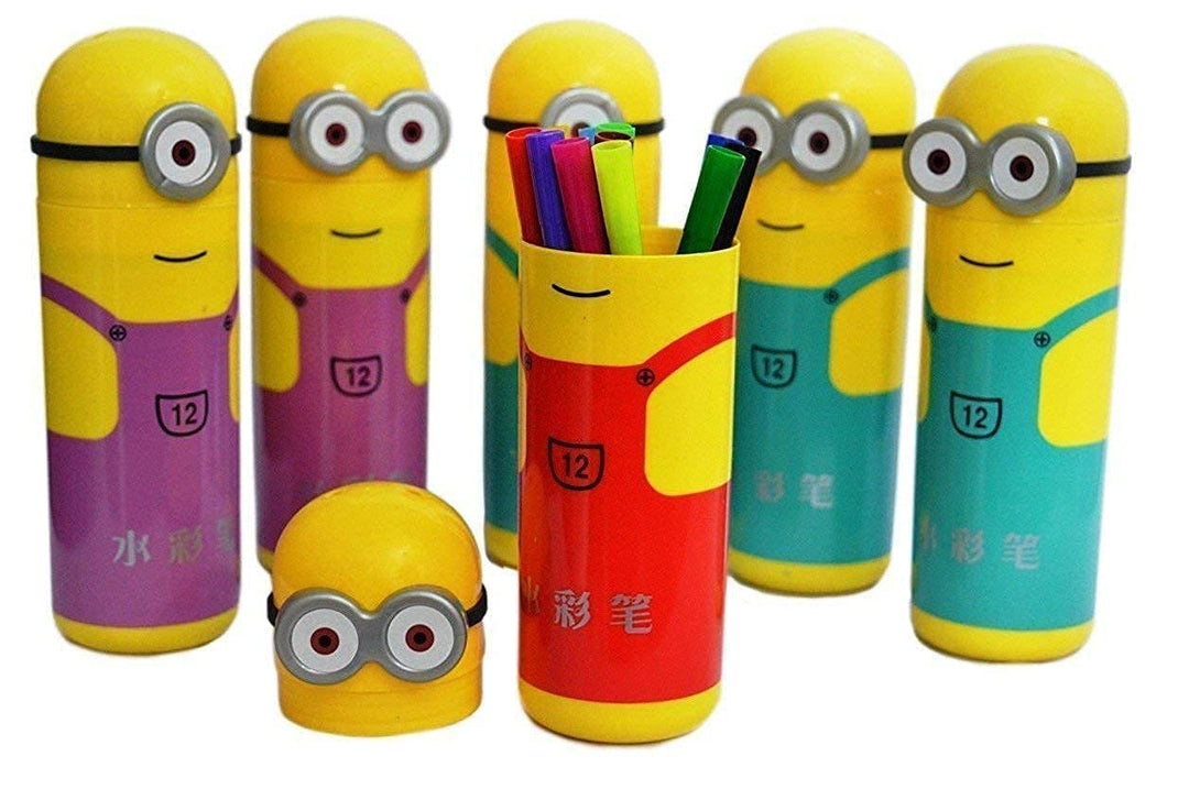 2 purple, 3 yellow and a red Minions Character Sketch Pen Box
