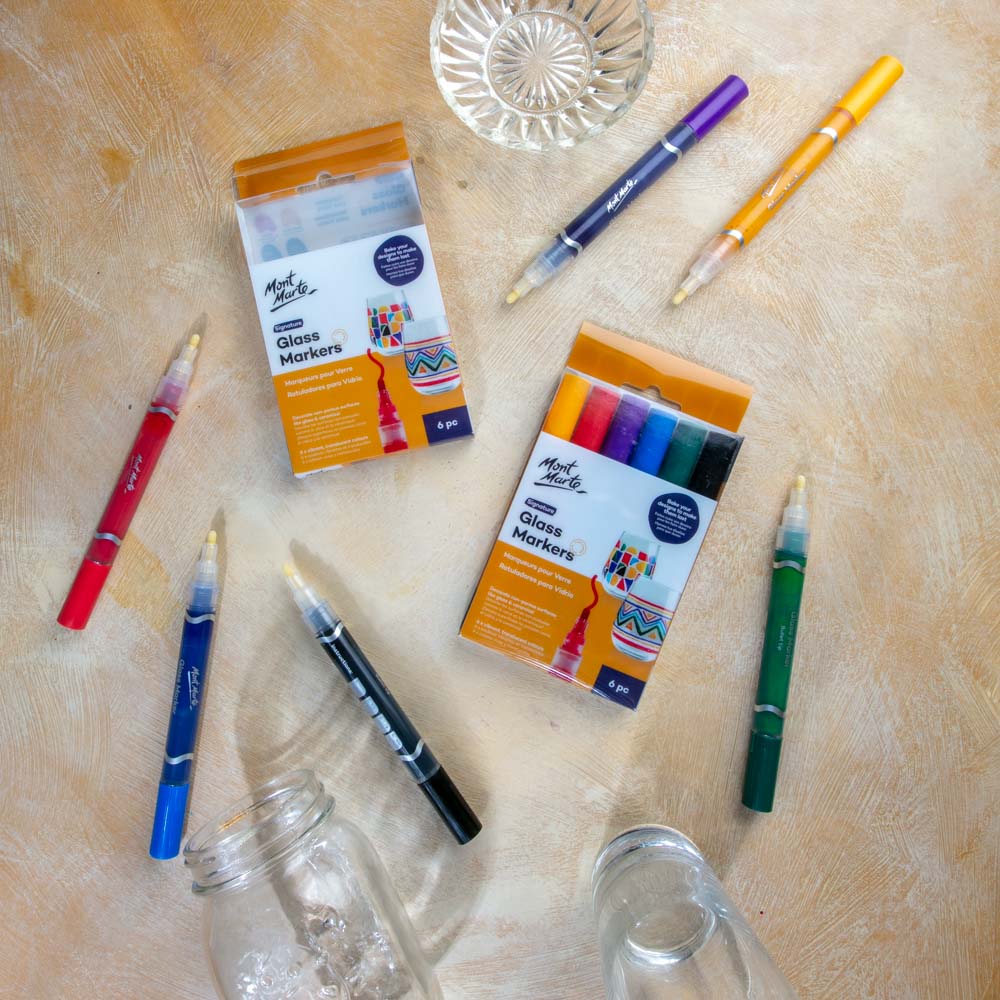 Glass Markers Signature 6pc Set - Vibrant, Translucent Colours for DIY