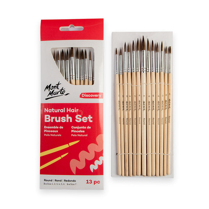 Natural Hair Art Brush Set Round Discovery 13pc