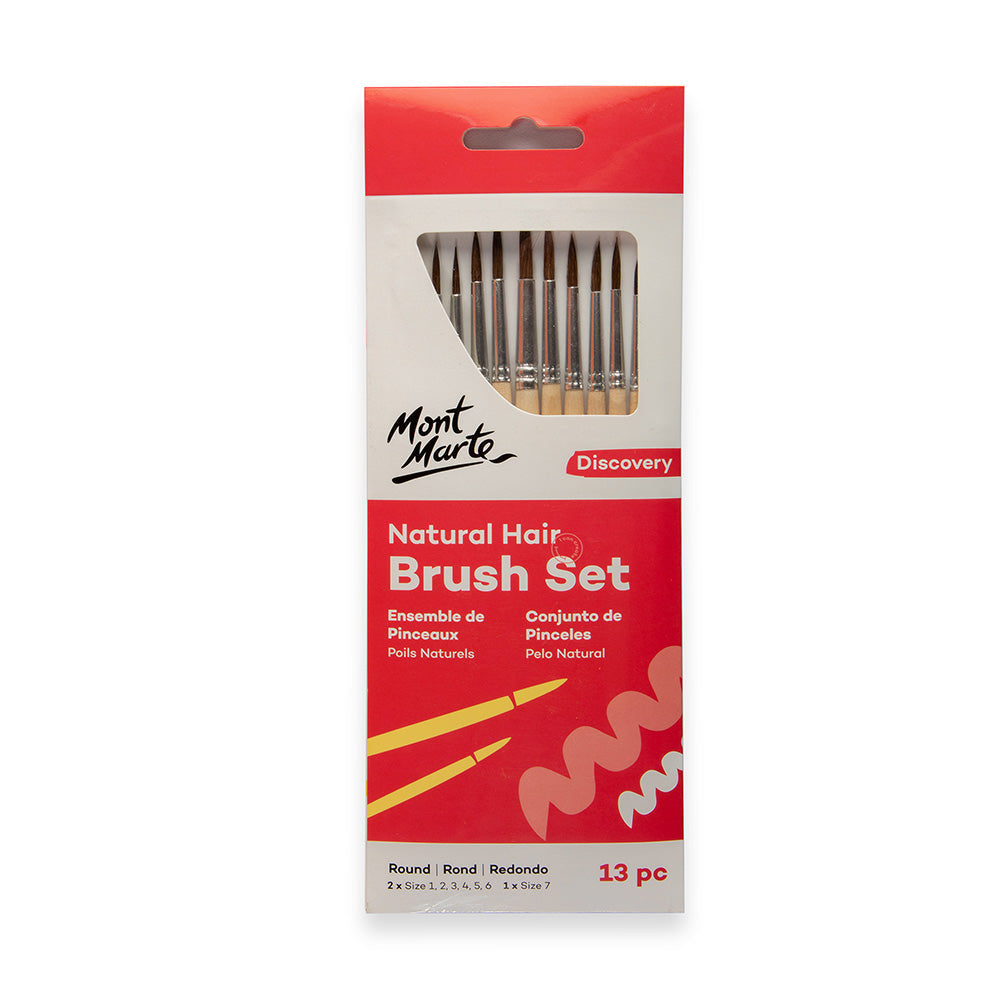 Natural Hair Art Brush Set Round Discovery 13pc