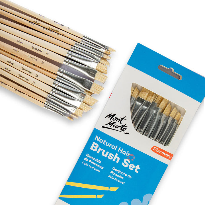 Natural Hair Art Brush Set Angle Discovery 13pc – Ideal for Acrylic, Oil & Watercolor