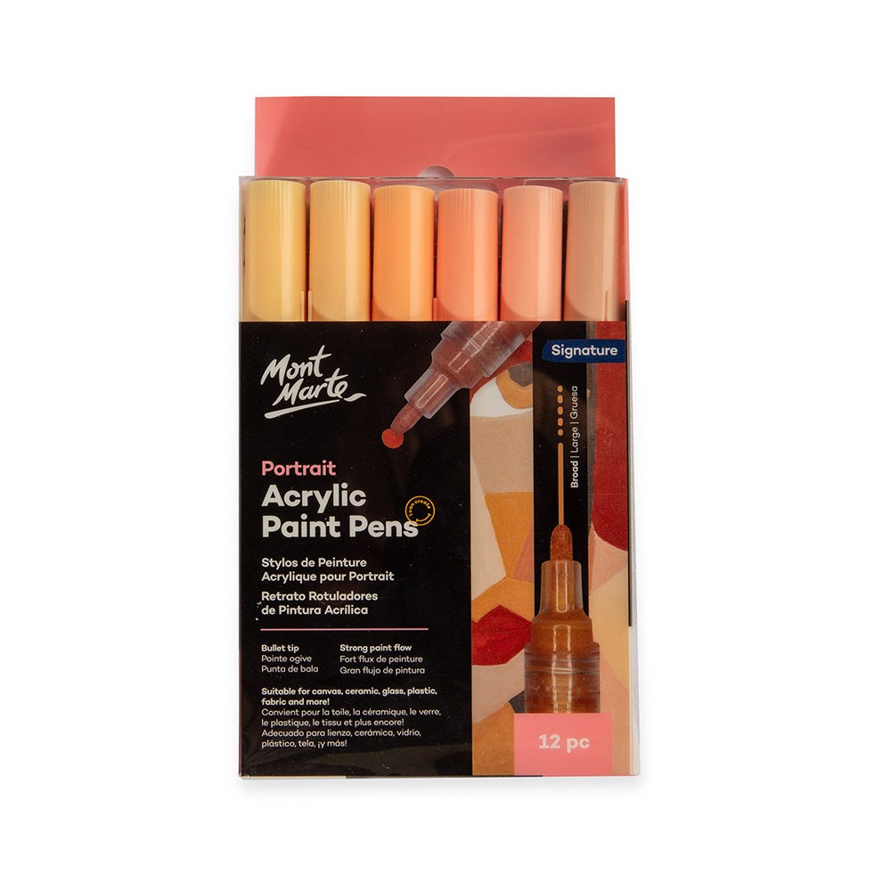 Portrait Acrylic Paint Pens 12pc – Broad Tip, Skin Tone Colors