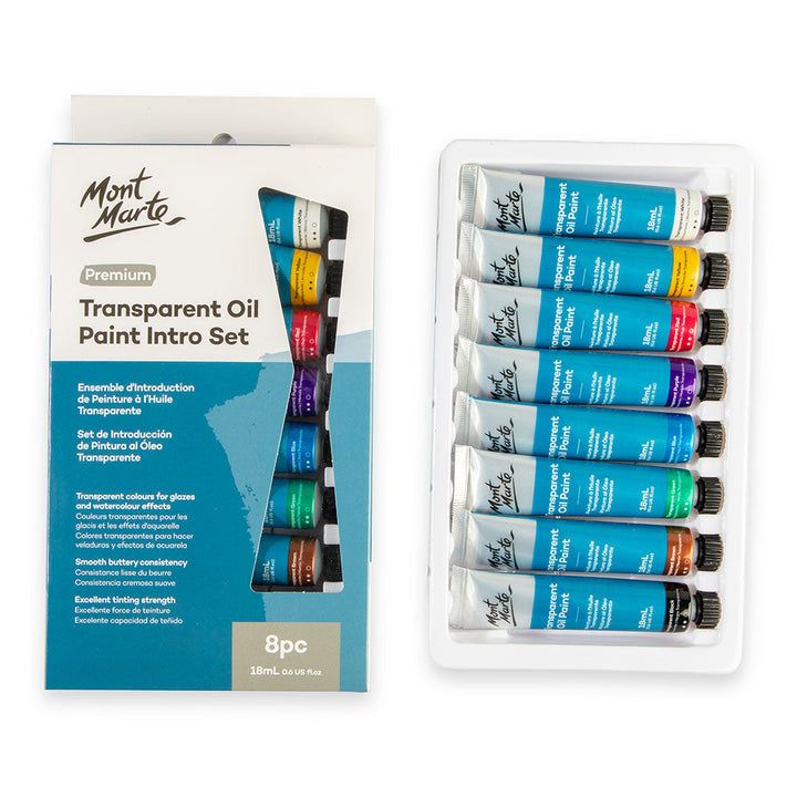 Transparent Oil Paint Intro Set Premium 8pc – Vibrant 18ml Colors