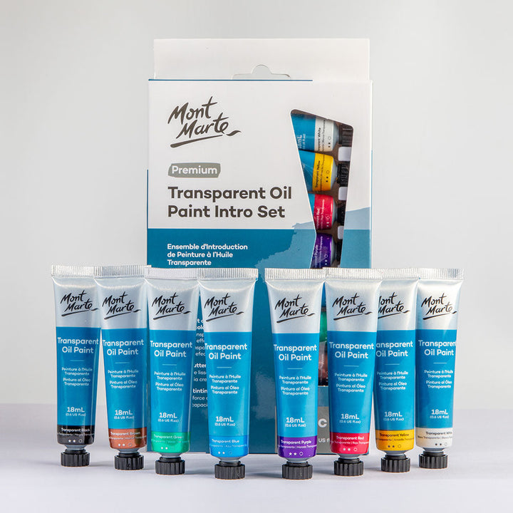 Transparent Oil Paint Intro Set Premium 8pc – Vibrant 18ml Colors