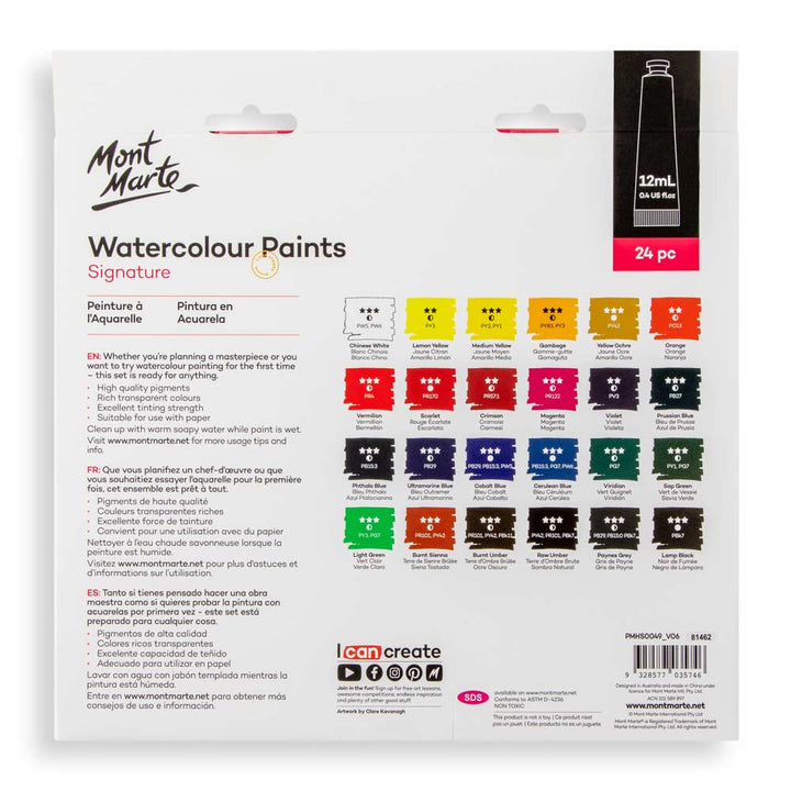 Watercolour Paints Signature 24pc x 12ml – Vibrant & Transparent Colors