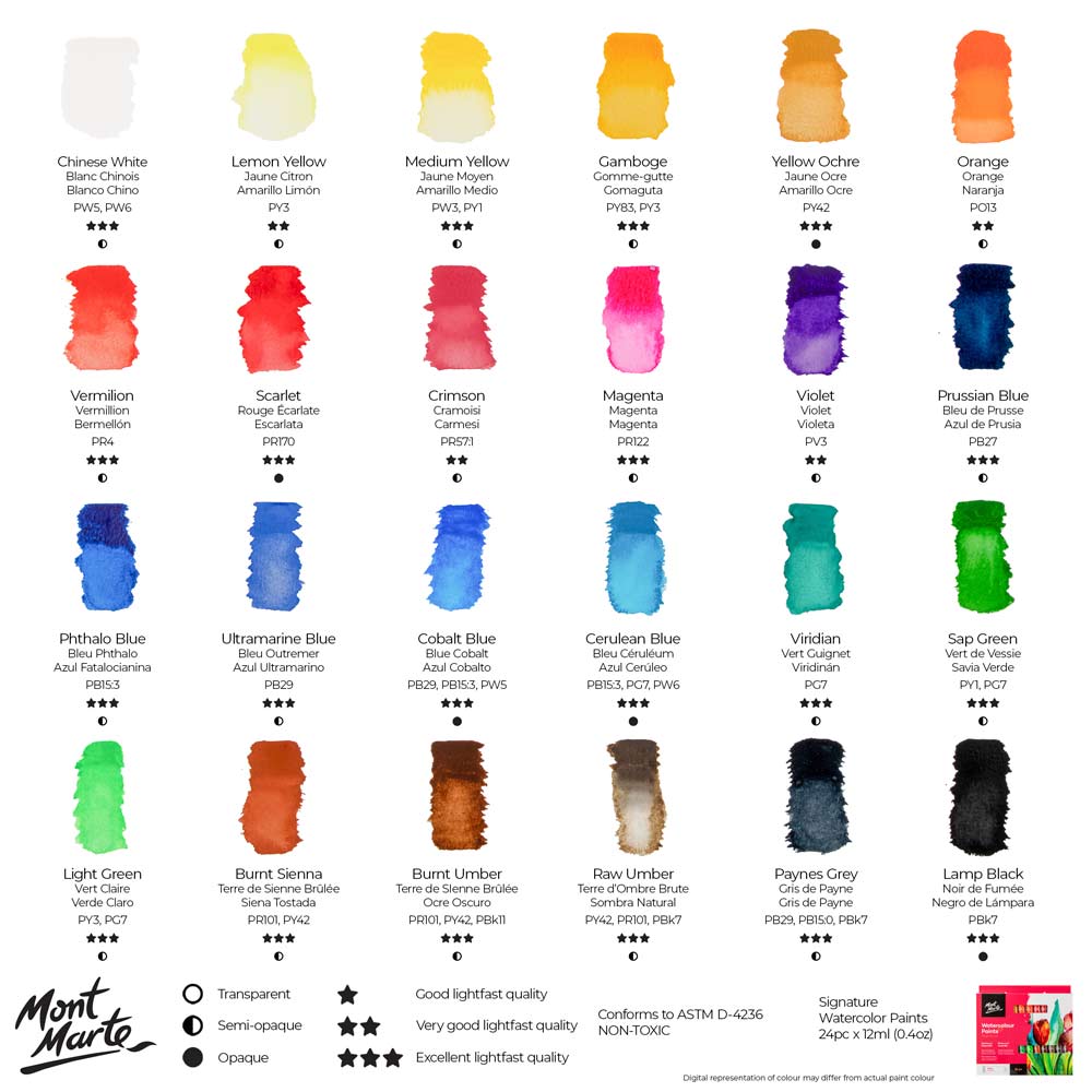 Watercolour Paints Signature 24pc x 12ml – Vibrant & Transparent Colors