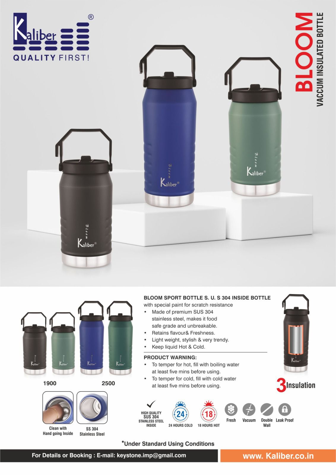 KALIBER BLOOM SUS-304 Water Bottle 2500ML Bbag | India’s Best Online Stationery Store