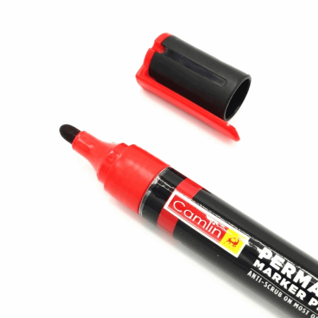 A red Ink with Thick Tip Camlin Permanent Marker