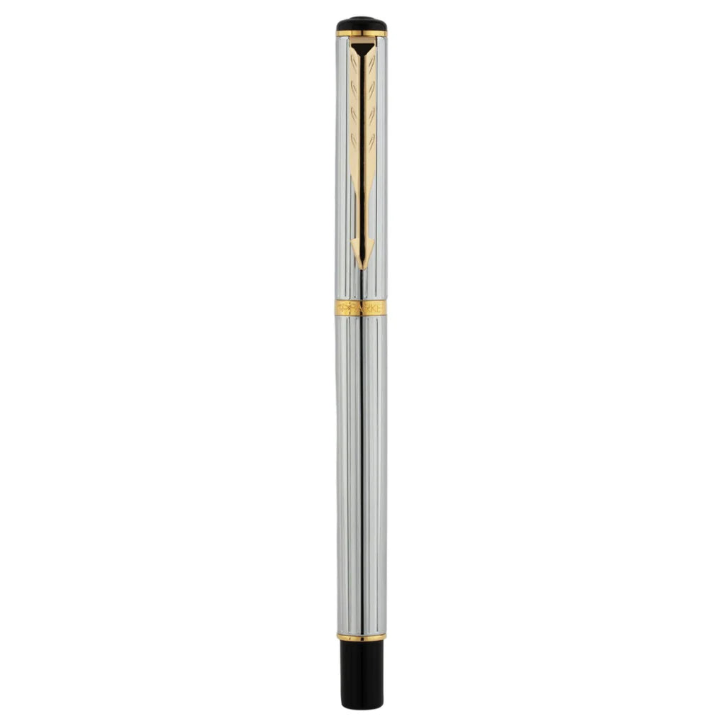 Parker Rialto Shiny Chrome Gold Trim Fountain Pen Bbag | India’s Best Online Stationery Store