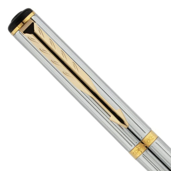 Parker Rialto Shiny Chrome Gold Trim Fountain Pen Bbag | India’s Best Online Stationery Store