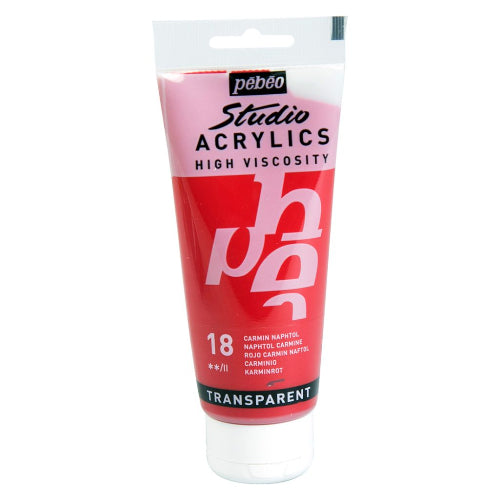 Pebeo High Viscosity Studio Acrylics - Naphthol Carmine (18) - Tube of 100 ML