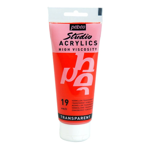 Pebeo High Viscosity Studio Acrylics - Transparent Vermillion (19) - Tube of 100 ML / bbag indias best online store 
