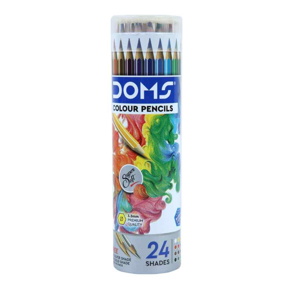 DOMS Colour Pencil Round Tin Pack 24 Shades - Bbag | India’s Best Online Stationery Store