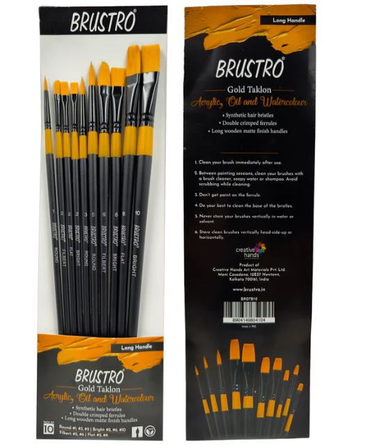 BRUSTRO Artists Gold Taklon Brushes Set of 10 Bbag | India’s Best Online Stationery Store