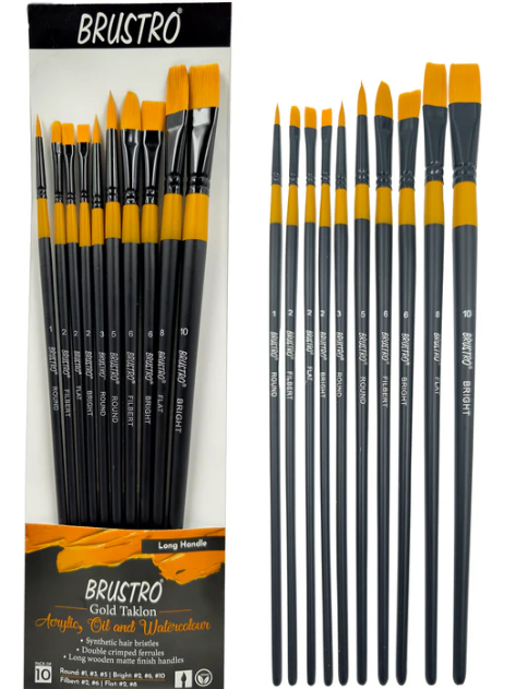 BRUSTRO Artists Gold Taklon Brushes Set of 10 Bbag | India’s Best Online Stationery Store