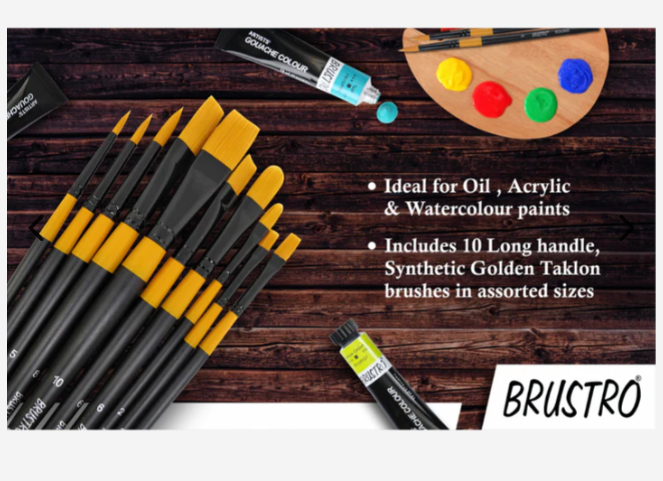BRUSTRO Artists Gold Taklon Brushes Set of 10 Bbag | India’s Best Online Stationery Store