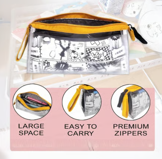 WOW Anime Print Pencil Pouch Dual Zipper Stationery Organizer Bbag | India’s Best Online Stationery Store