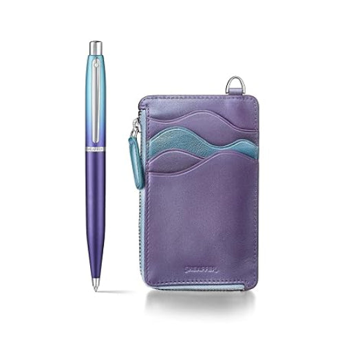  Sheaffer Gift Set VFM 9430 Blue and Purple Ballpoint Pen with Leather Card Case / Bbag indias Best Online Store 