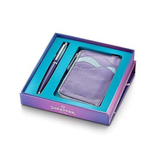  Sheaffer Gift Set VFM 9430 Blue and Purple Ballpoint Pen with Leather Card Case / Bbag indias Best Online Store 