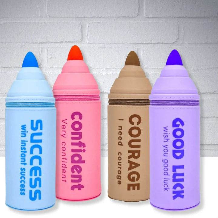 Sky Blue Silicone Pencil Pouch – Pencil Shape “Success” Design Multipurpose Zipper Case Bbag | India’s Best Online Stationery Store | MANADHAR STATIONERS PRIVATE LIMITED