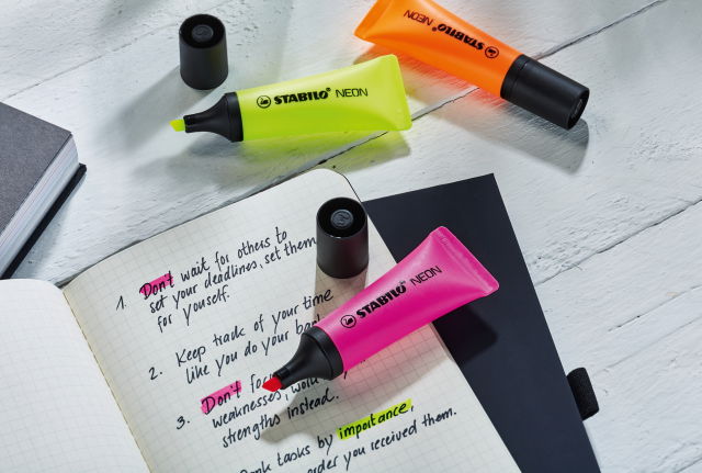 STABILO NEON Highlighter Pack - Stylish, Ergonomic, Vibrant Colors