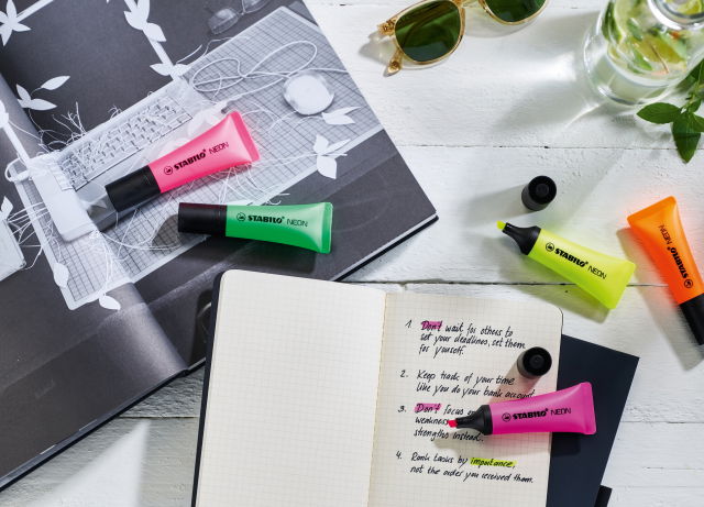 STABILO NEON Highlighter Pack - Stylish, Ergonomic, Vibrant Colors