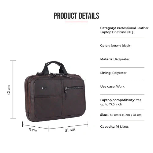 Professional Leather Laptop Briefcase XL 16L Bbag | India’s Best Online Stationery Store