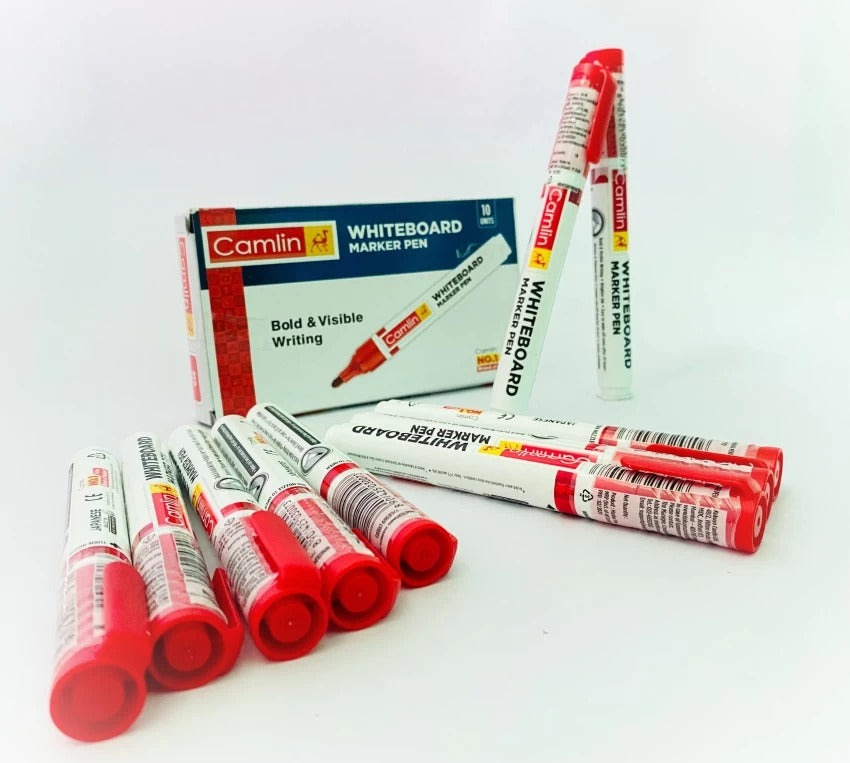 A Pack of 10 Pieces of Red ink colour Camlin White Board Marker