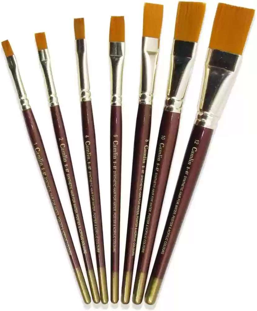 7 Pieces of Camlin Synthetic Gold Hair Flat Brushes Different Different size 