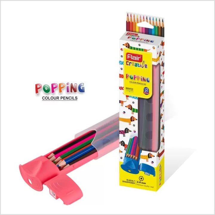 A pack of 12 Shades of Flair Creative Popping Colour Pencil Kit