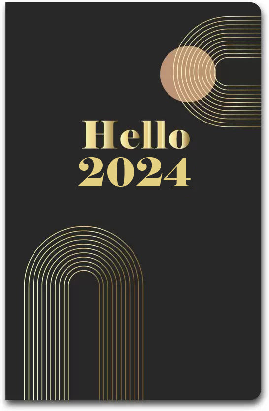 Hello 2024 written on Creative Convert Hello Gold Foil Planner an amazing gift for professionals. 