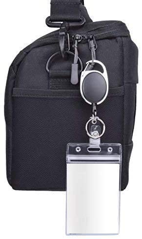 Oval ID Card Holder Yo-Yo attached to bag 