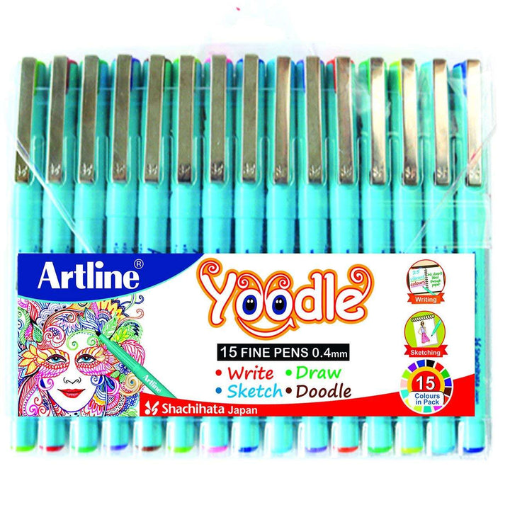 Pack of 15 Shades 0.4mm Artline Yoodle Fineliners best for Writing, Drawing, Sketch and Doodle. 