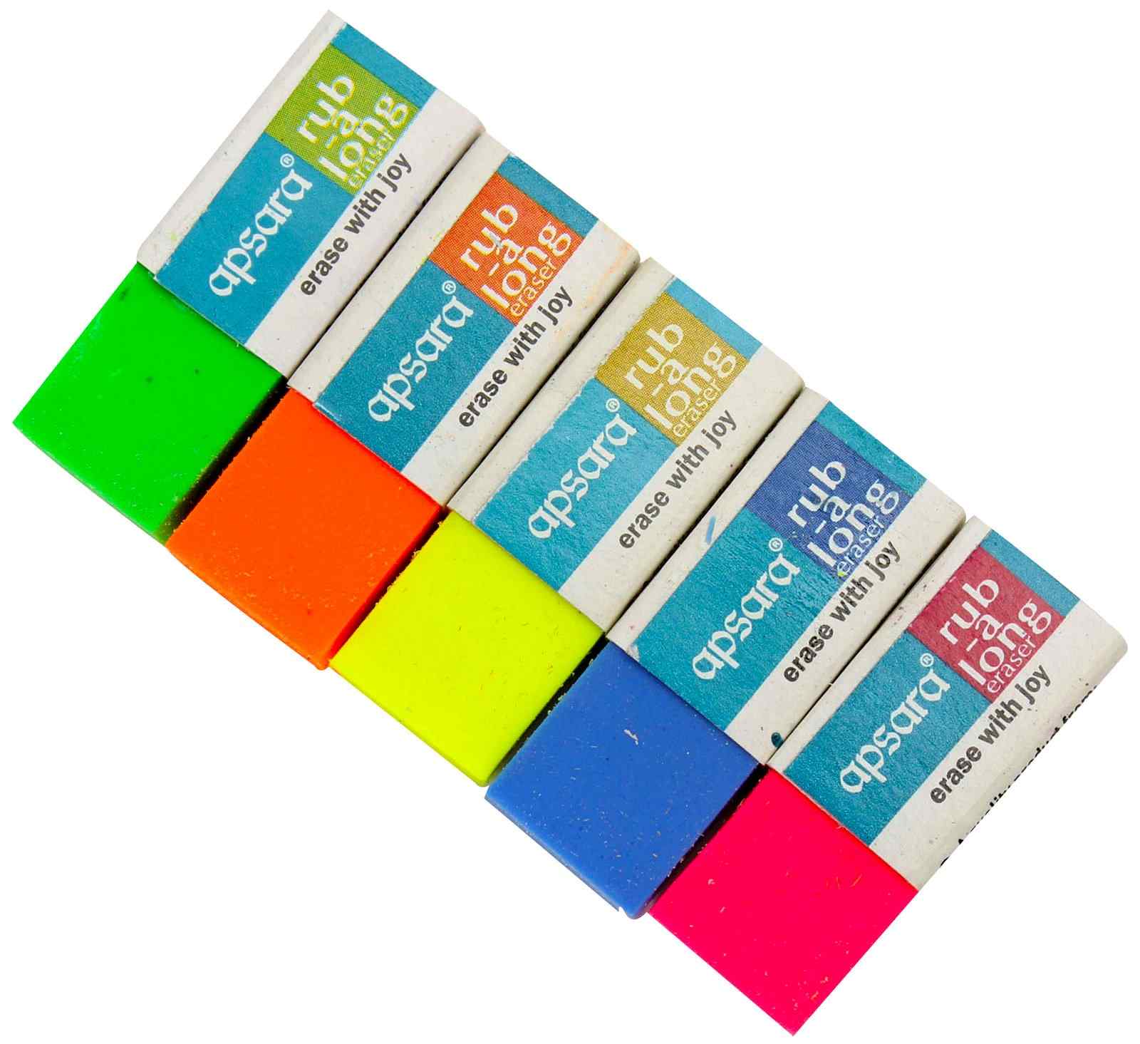 Green, Orange, Yellow, Blue and Pink Apsara Rub-a-Long Erasers