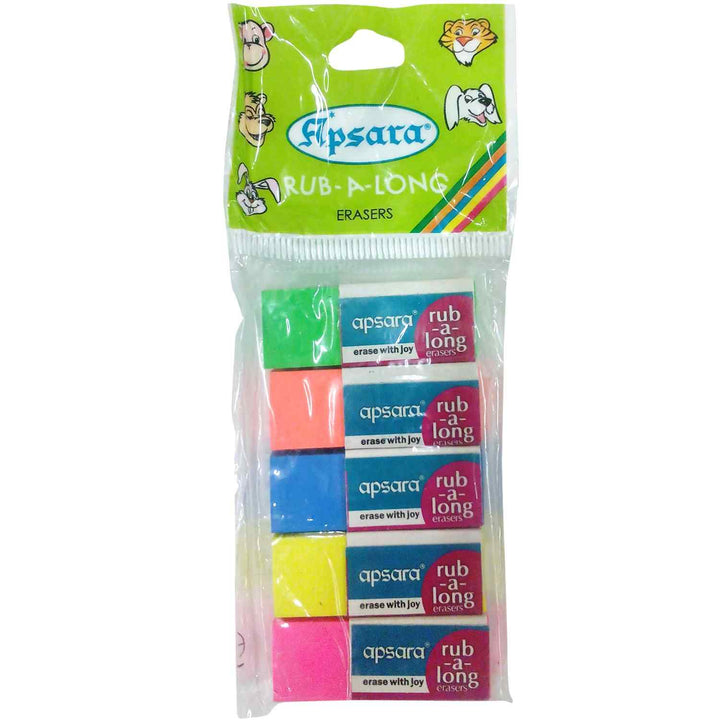 A pack of 5 units Apsara Rub-a-Long Erasers