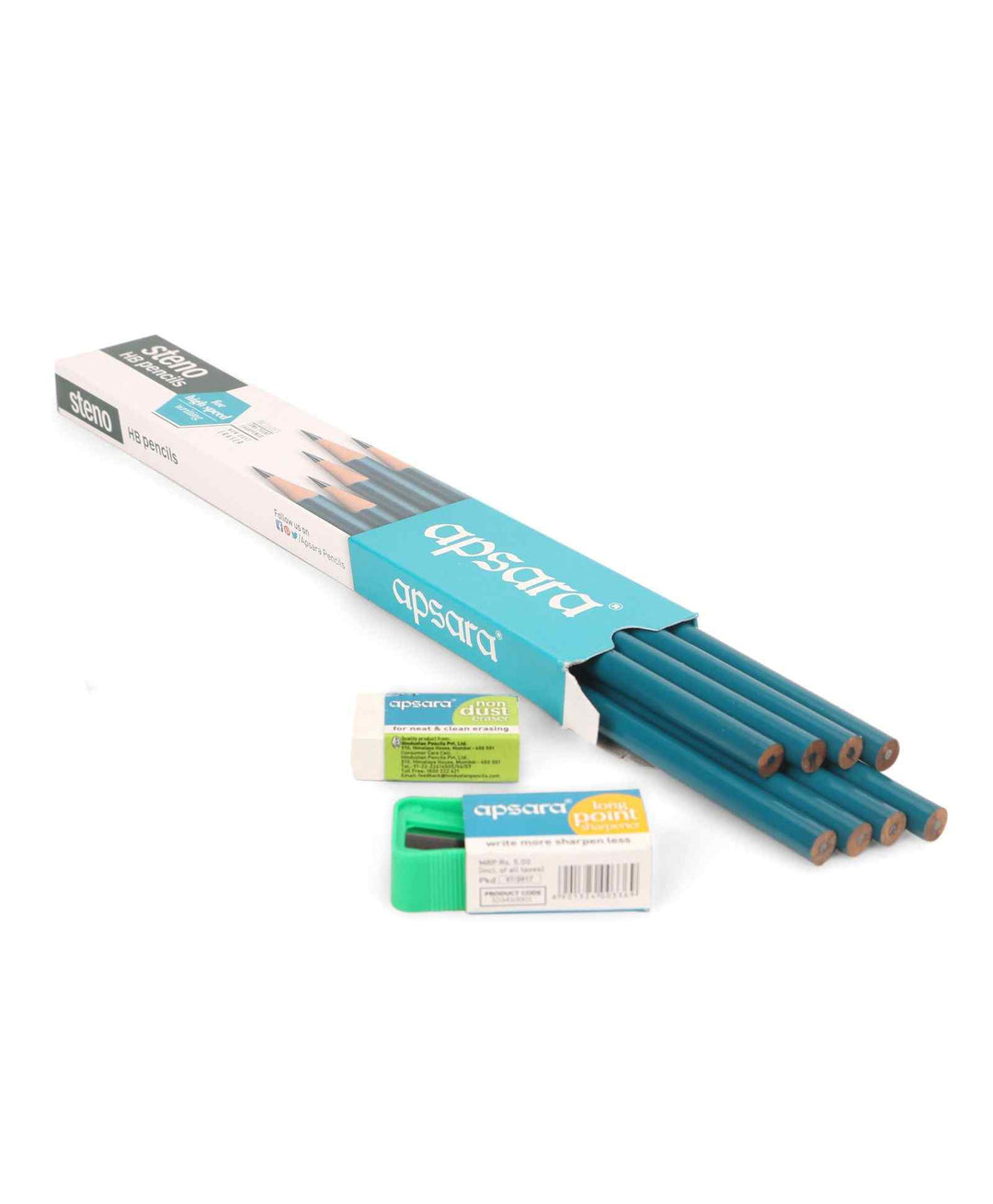 10 Pencils, eraser and Sharpener in Apsara Steno HB Pencil pack